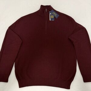 Polo Ralph Lauren Men's Pima Cotton Quarter-Zip Burgundy Sweater Sz XL Pony Flaw
